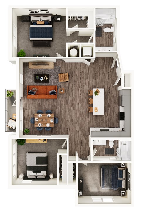 Floor plan for 3 beds, 2 baths, 1414 sqft